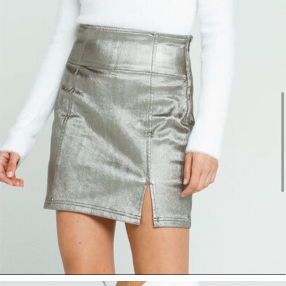 NWOT Free People Holding Onto a Dream Silver Skirt